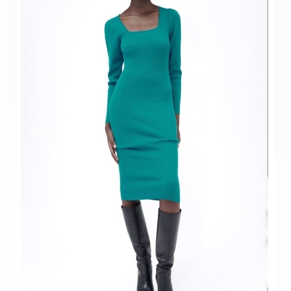 ZARA Knitted Midi Dress Square Neck - Picture 1 of 6